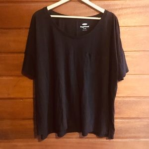 XL Boyfriend Style Linen Black Pocket T-Shirt